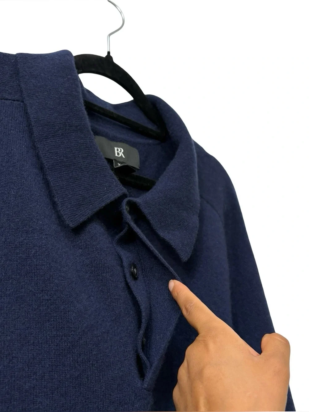 Banana Republic dark navy blue long-sleeve knit polo sweater 100% Cashmere Sz XL